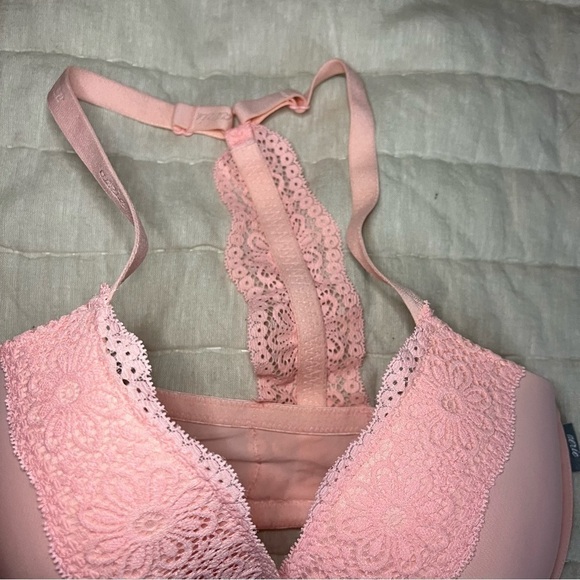 Aerie Light Pink Lace Trimmed Underwire Racerback Push Up Bra Size 32DDD - Picture 4 of 11